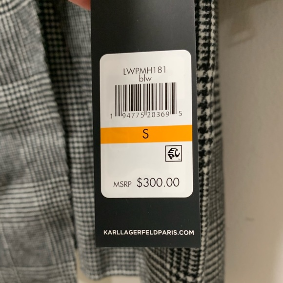 NEW KARL LAGERFELD PLAID WOOL DRAPE COLLAR FAUX LEATHER SLEEVE COAT SIZE:SMALL - Picture 7 of 16